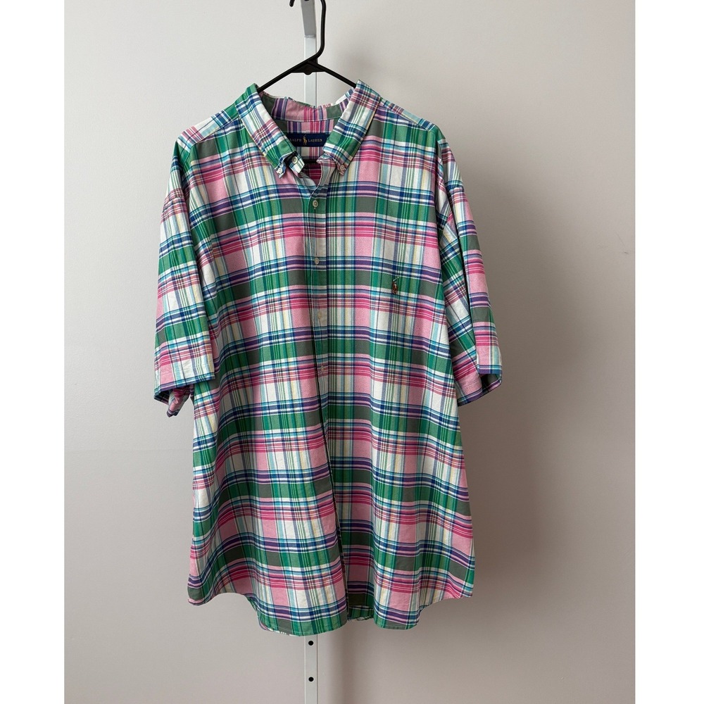 Ralph Lauren 3XB Green Plaid ButtonBig &‎ Tall Shirt Ivy League Clean Classic